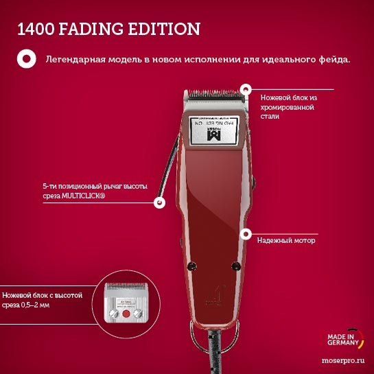 Машинка для стрижки MOSER 1400 Fading edition 1406-0002/1400-0002 0,5-2мм фото